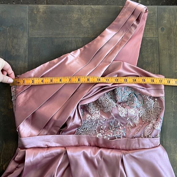 Satin One Shoulder Maxi embellished sequin gown weeding formal Dress large - Picture 8 of 14